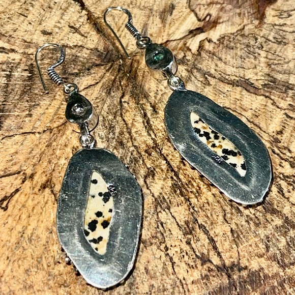 Dalmatian Jasper Stone Earrings 2 1/2” - Picture 5 of 6